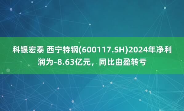科银宏泰 西宁特钢(600117.SH)2024年净利润为-8.63亿元，同比由盈转亏